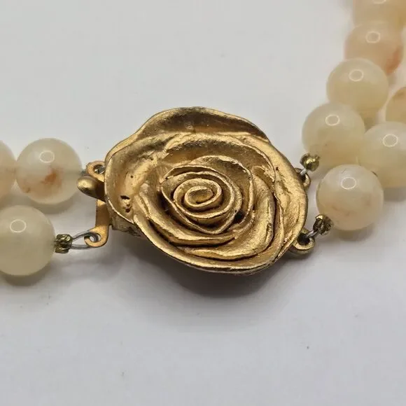 Vintage 2 Strand Choker Necklace Honey Yellow Lucite Beads Gold-Tone Rose Clasp - Picture 2 of 10